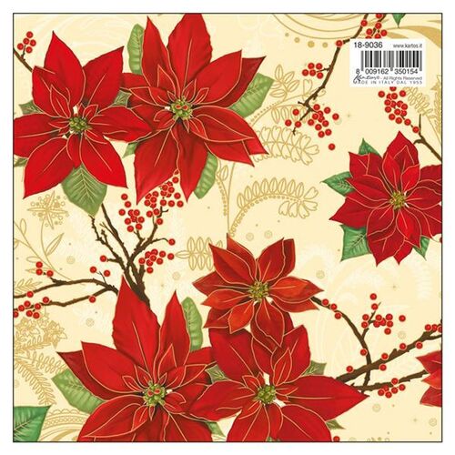 Kartos-Poinsettia & Gold Decorations Wrapping Paper