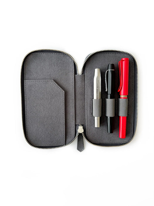 Eng Leather Co. - 3 Slot - Leather Pen Case Mineral Grey