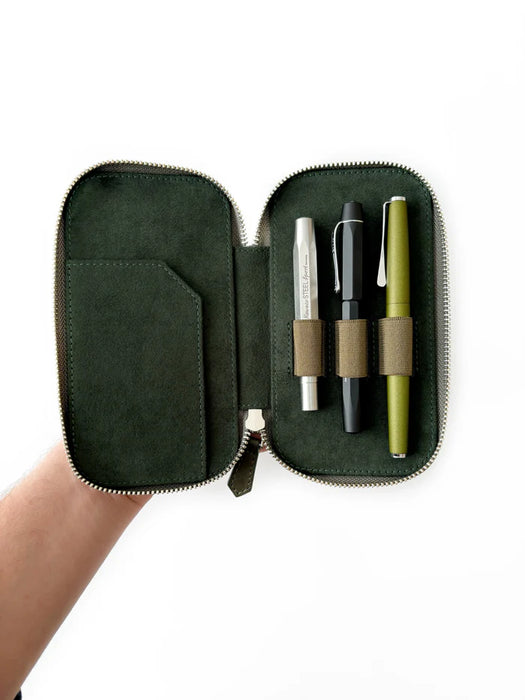 Eng Leather Co. - 3 Slot - Leather Pen Case Natural Olive