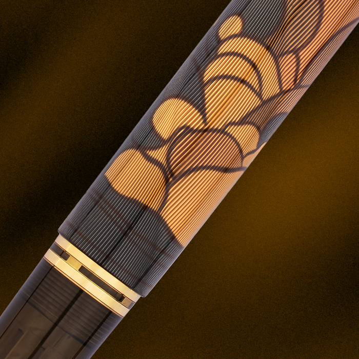 Pelikan Souverän M600 Art Collection Georg Tippel fountain pen with gold accents and detailed design, shown on a white background.