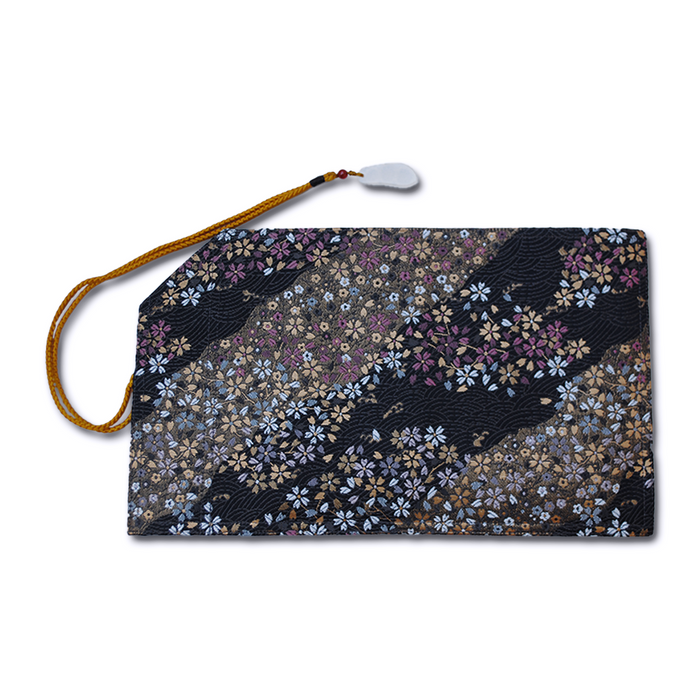Cathay Rippling Sakura pen case with pink floral pattern, soft fabric exterior, and zipper closure for stationery storage.