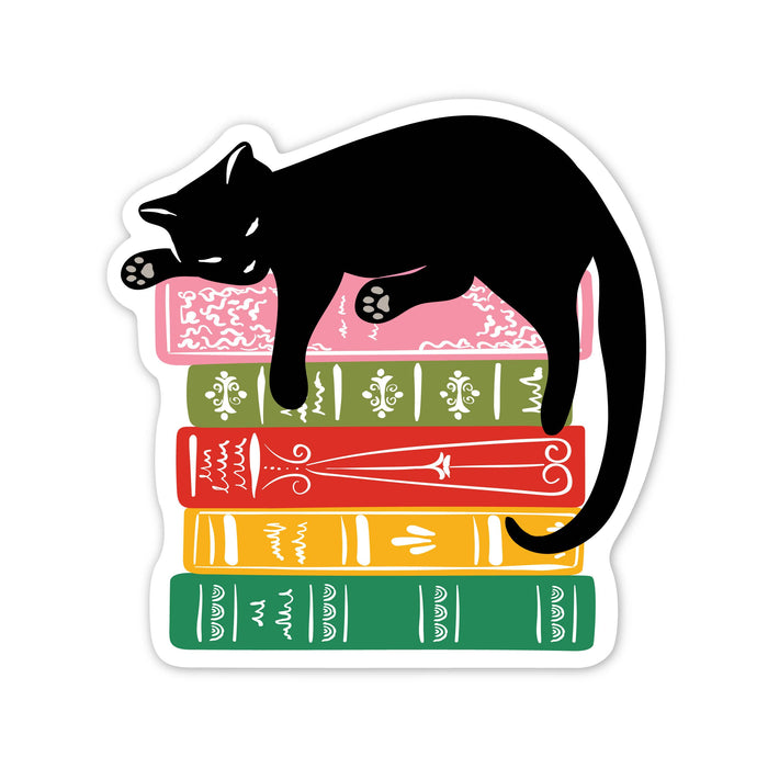 Black Cat & Books Vinyl Sticker | Book Lovers Sticker - Papier Plume