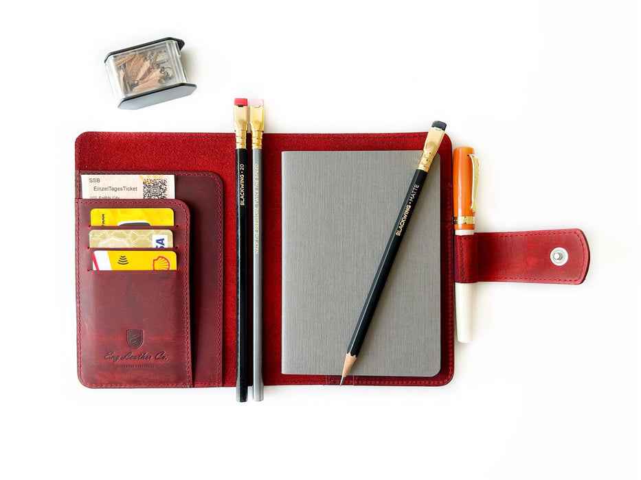 Eng Leather Co. - A6 Size - Leather Notebook Cover Flat Burgundy