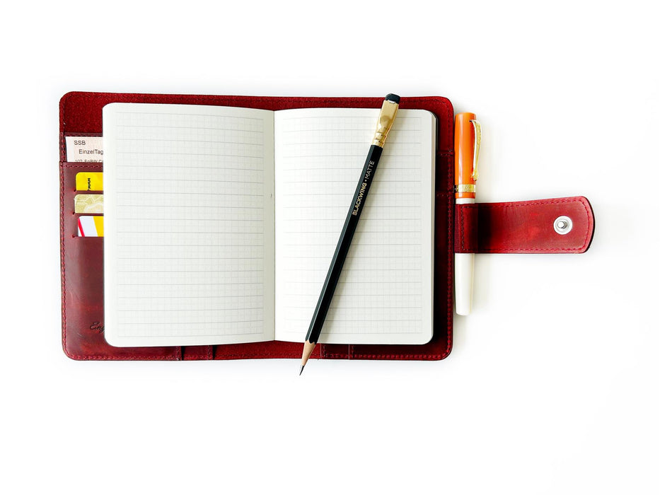 Eng Leather Co. - A6 Size - Leather Notebook Cover Flat Burgundy