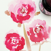 Papier Plume American Beauty Rose fountain pen ink bottle with vibrant pink-red ink in glass container.