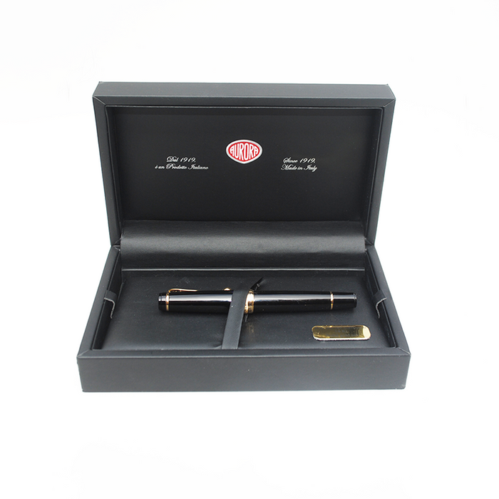 Aurora  Optima - Black Fountain Pen - Gold Trim - Papier Plume