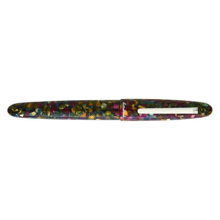 Esterbrook Estie fountain pen with silver fittings, shown closed with smooth dark resin body and elegant design.