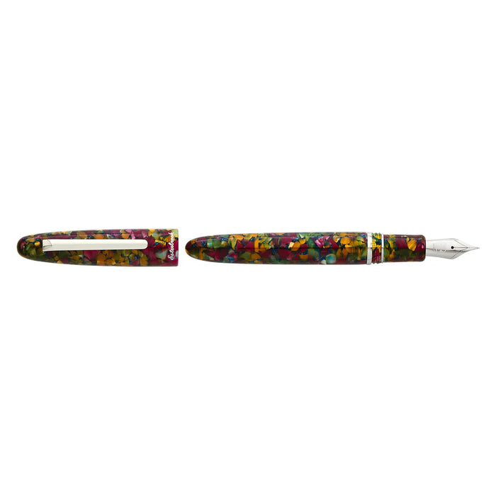 Open Esterbrook Estie fountain pen with silver fittings, showcasing its elegant design and smooth ink flow.