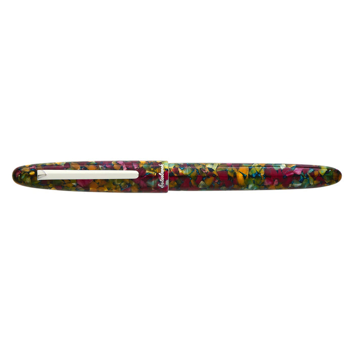 Silver-fitted Esterbrook Estie fountain pen with closed cap, showcasing elegant design and premium craftsmanship.