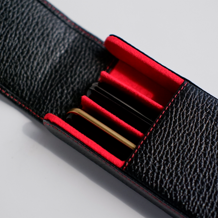 Eng Leather Co. - 3 Pen Hard Case Black - Papier Plume