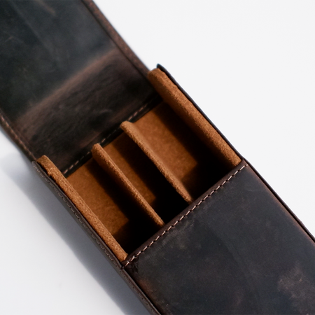 Eng Leather Co. - 3 Pen Hard Case Dark Brown - Papier Plume
