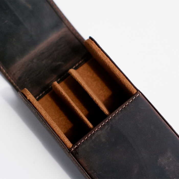 Eng Leather Co. - 3 Pen Hard Case Dark Brown - Papier Plume