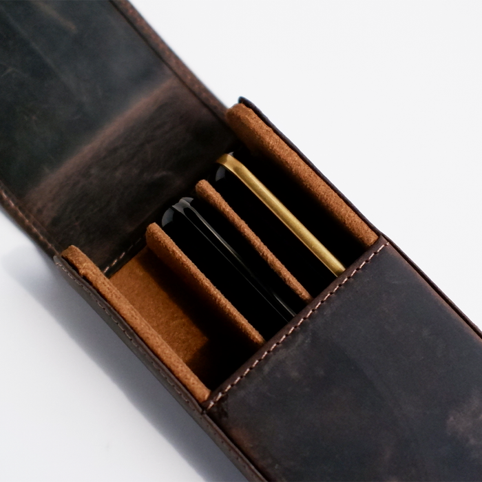Eng Leather Co. - 3 Pen Hard Case Dark Brown - Papier Plume