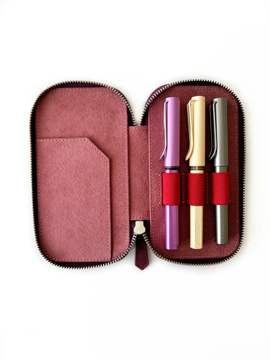 Eng Leather Co. - 3 Slot - Leather Pen Case Burgundy