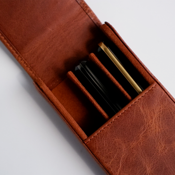 Eng Leather Co. - 3 Pen Hard Case Light Brown - Papier Plume