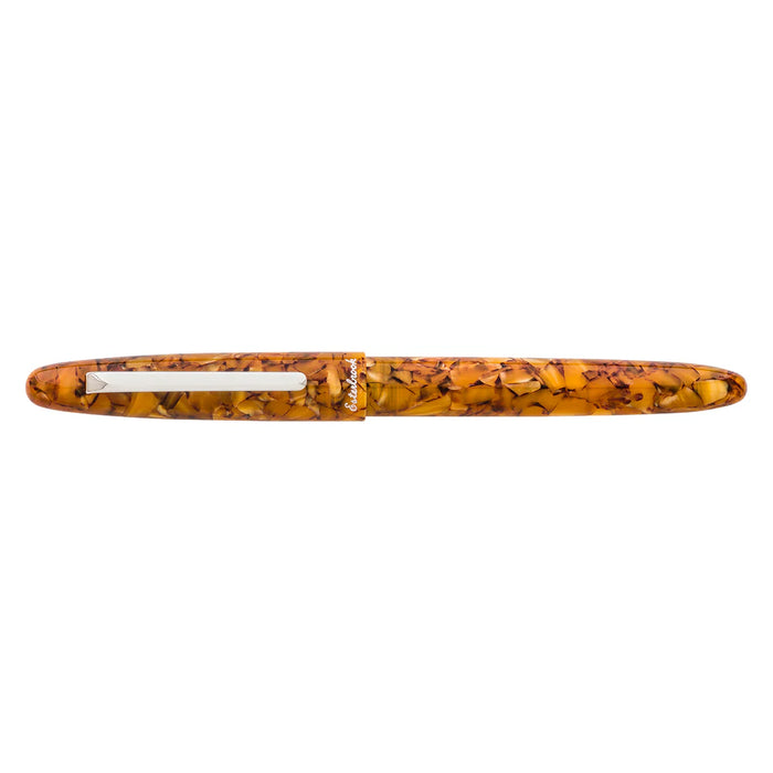 Esterbrook Estie fountain pen with silver fittings and honeycomb design, shown in a closed position.