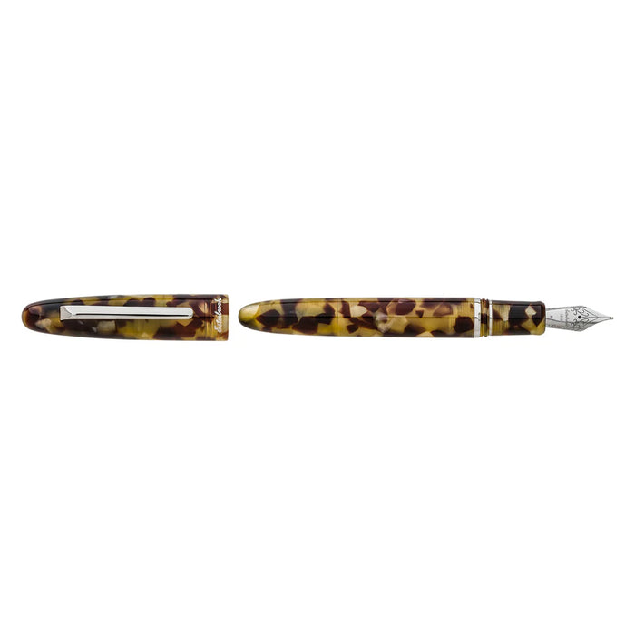 Esterbrook Estie fountain pen with silver fittings, featuring a sleek tortoise shell-style body and polished metal accents.