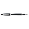 Open Esterbrook Estie fountain pen with silver fittings, showcasing its sleek black body and fine writing nib.