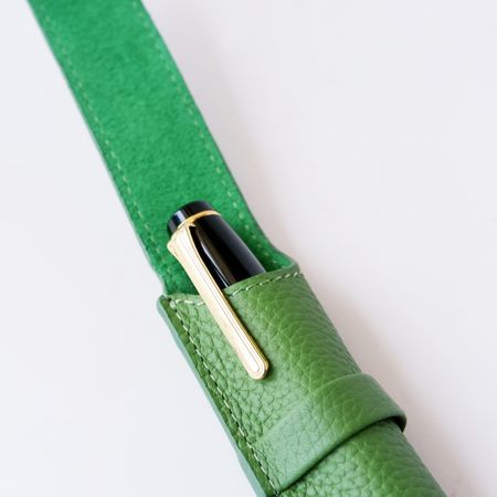 Leather Pen Case - Single Slot - Green - Papier Plume