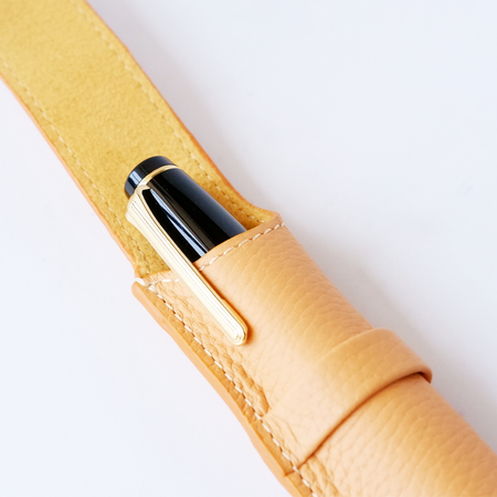 Leather Pen Case - Single Slot - Orange - Papier Plume