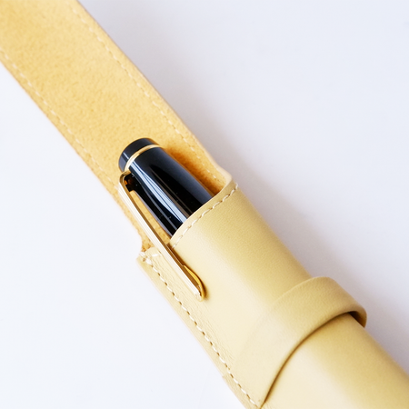 Leather Pen Case - Single Slot - Yellow - Papier Plume