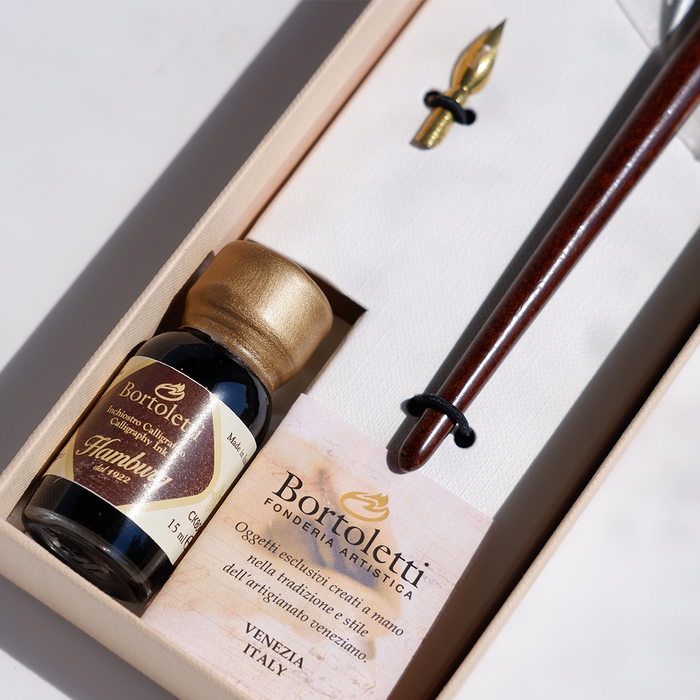 Bortoletti - Wood and Bronze - Dip Pen Calligraphy Set - Papier Plume