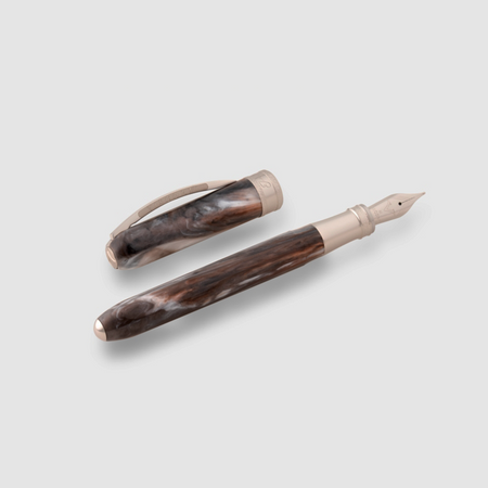 Visconti Comedia fountain pen with a sleek, dark-colored body and polished silver accents.