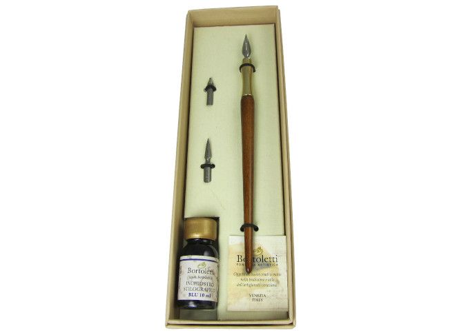 Bortoletti - Wood and Brass Dip Pen Calligraphy Set