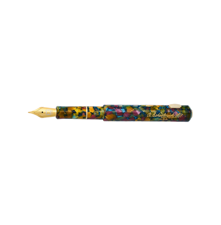 Esterbrook Niblet fountain pen with a floral botanical design, open to reveal the gold nib and elegant detailing.