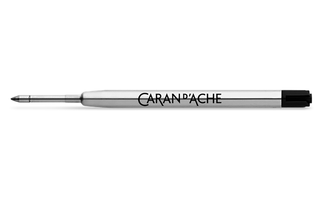 Caran D'Ache 849 rollerball pen refill in black for refillable roller pen, detailed image of the rollerball refill cartridge.