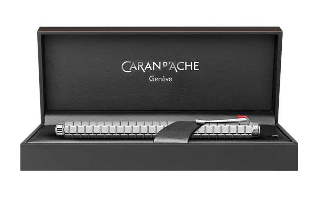 Caran D'Ache Palladium-Coated ECRIDOR™ Avenue rollerball pen with detailed close-up of the luxurious palladium finish.