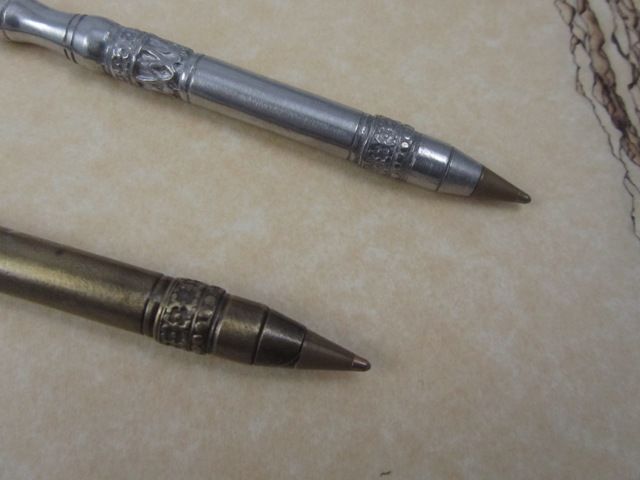 Pewter or Bronze Ballpoint Pen with Quill, Fleur de Lys Pattern