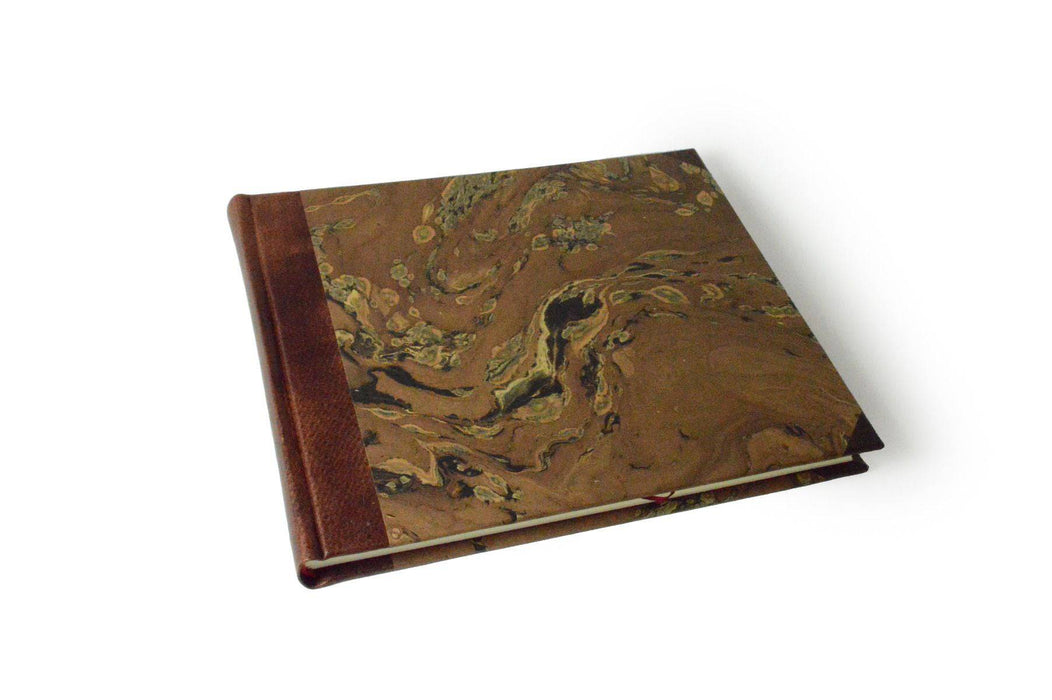 Handcrafted Guest Book with Marbleized Cover and Leather Trim - Large - Blank