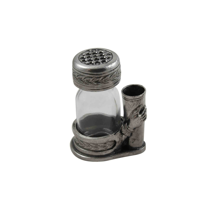 Small Inkwell Set with Quill, Filigree, Pewter