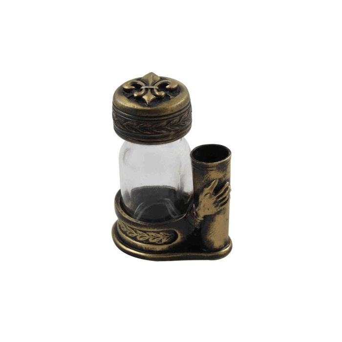 Small Inkwell Set with Quill, Fleur de Lys, Bronze