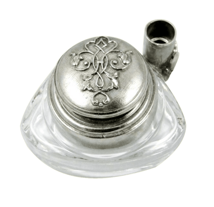 Triangle Inkwell Set with Quill, Filigree Pewter