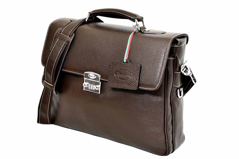 Munari “Granata” Leather Briefcase with Lock - Papier Plume