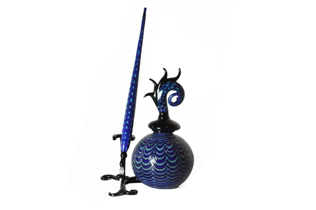 Murano Glass Inkwell Set: Blue/Black Lace - Papier Plume