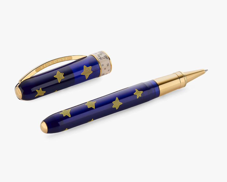 Visconti Le Petit Prince regular edition rollerball pen with elegant design and gold accents, displayed on a white background.