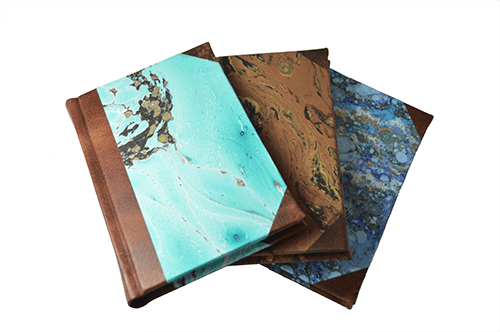 Handcrafted Leather Trimmed Journal With Marbled Paper: Modern Spine - Papier Plume