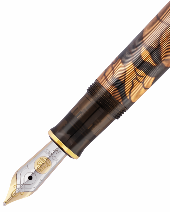 Pelikan Souverän M600 Art Collection Georg Tippel fountain pen with gold accents and transparent resin body.